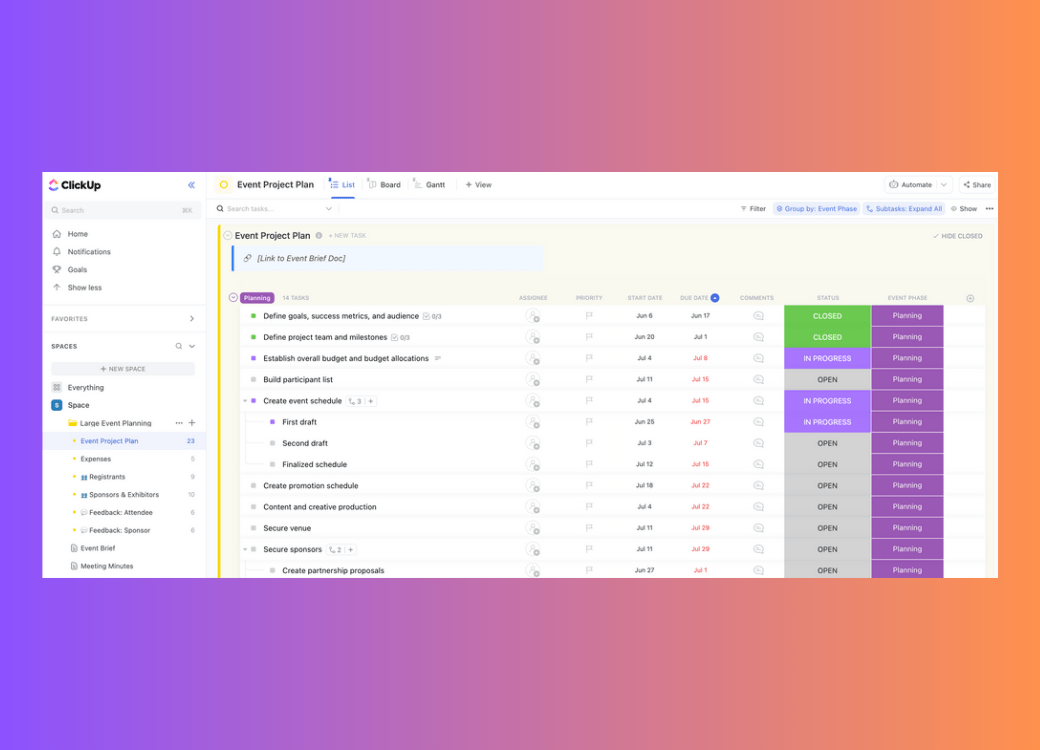 Large Event Planning Template by ClickUp