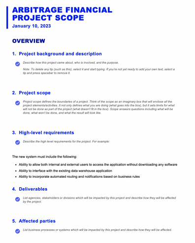 Microsoft Word Business Project Scope Report Template