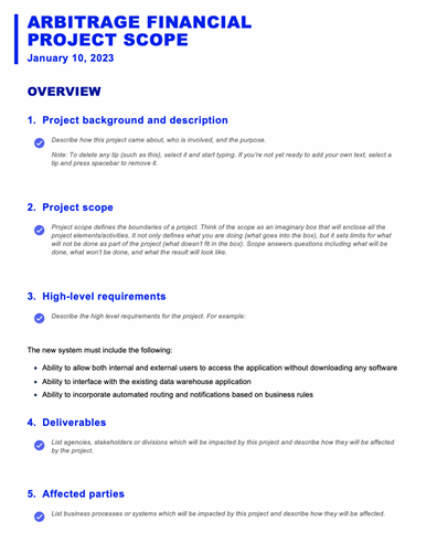 Microsoft Word Plantilla de Informe de Alcance del Proyecto Empresarial