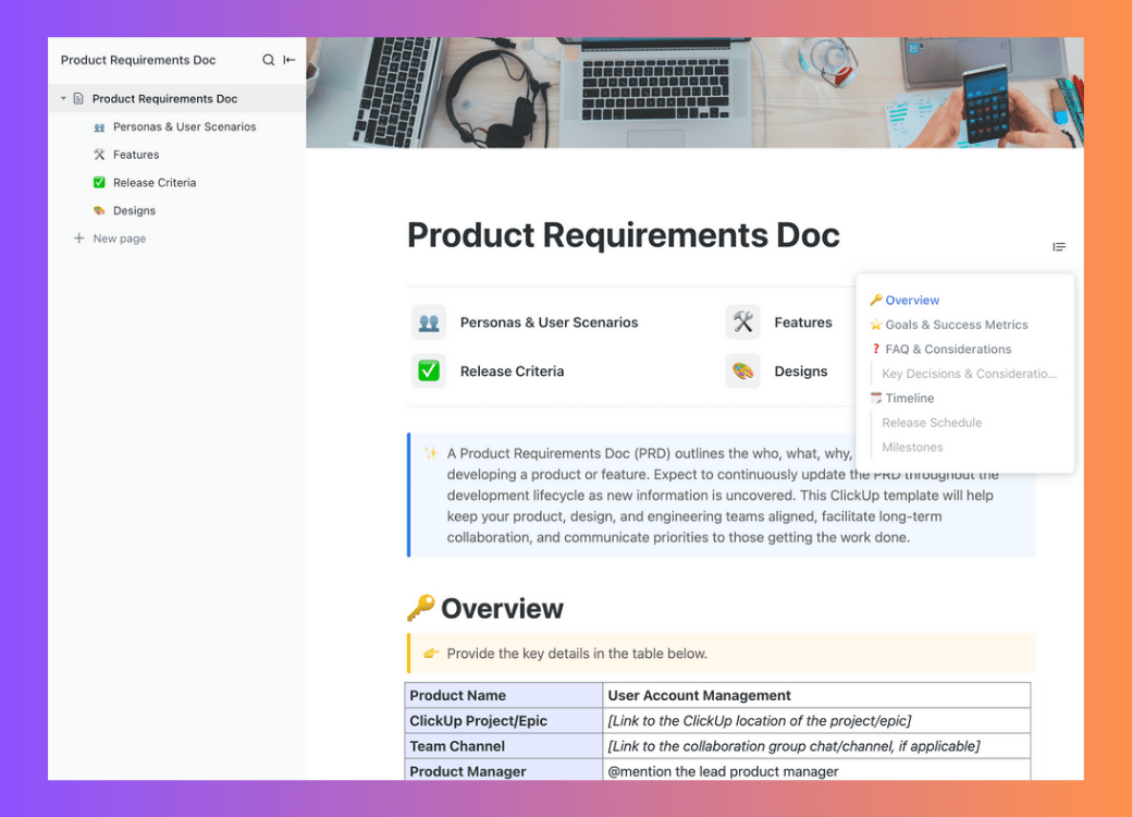Product Requirements Docs Template by ClickUp