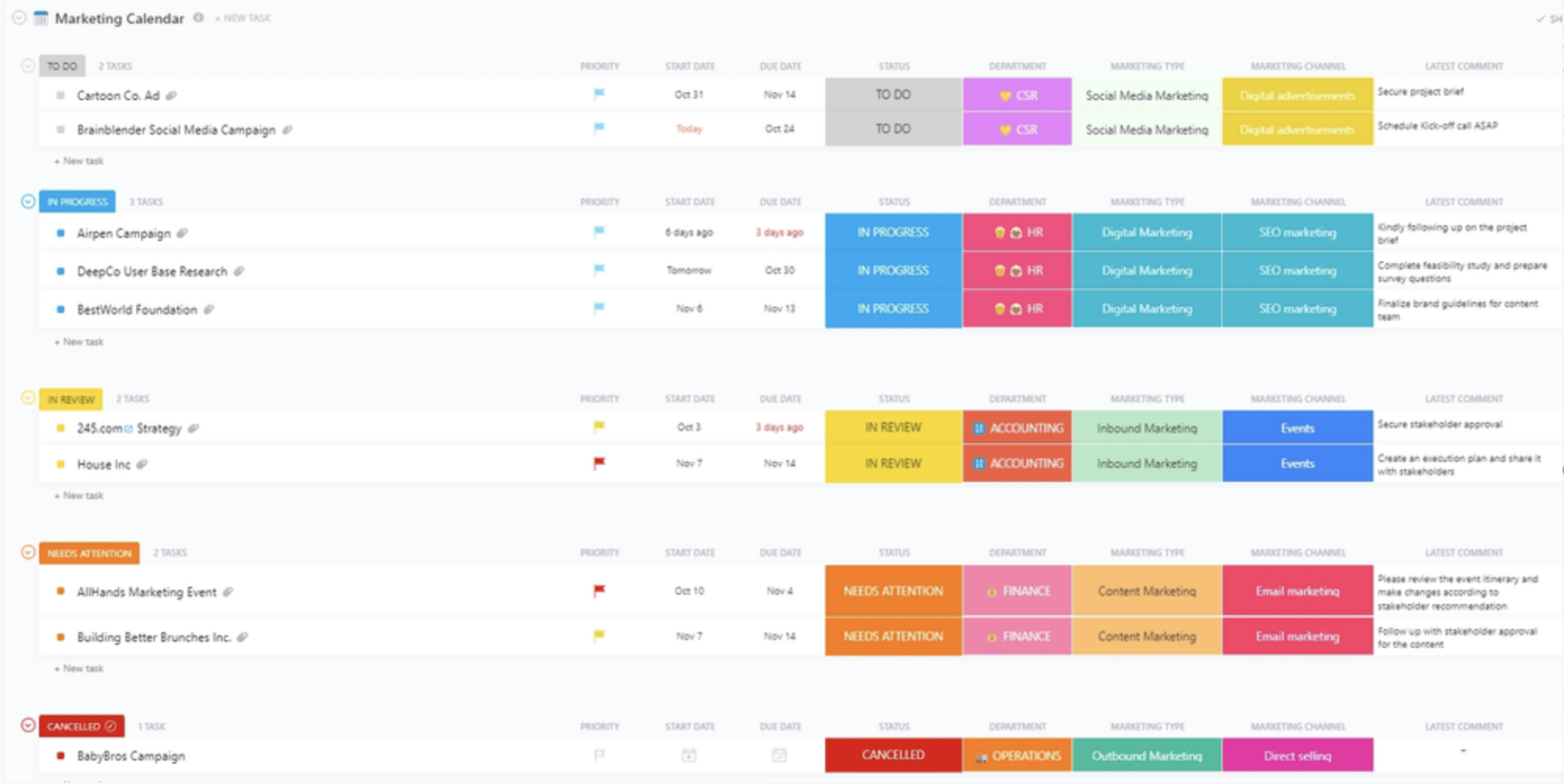 Start building toward your ideal marketing calendar using the customizable Marketing Calendar Template by ClickUp