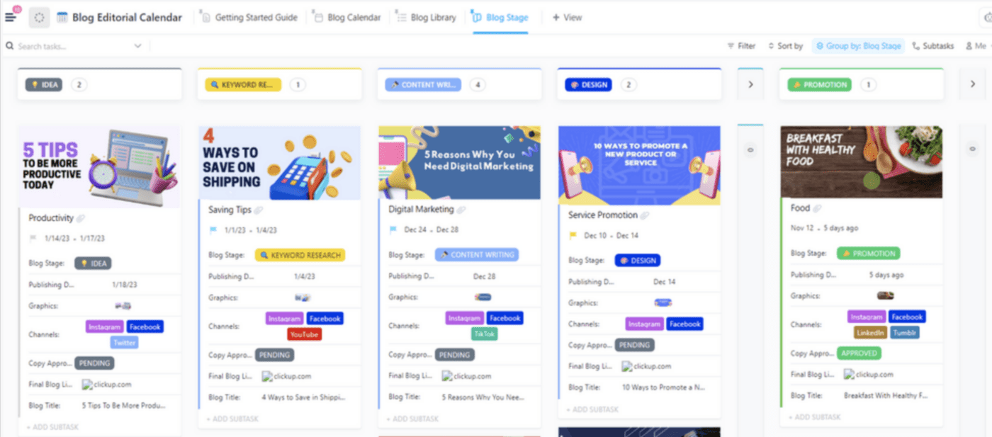 Blog Editorial Calendario Plantilla por ClickUp