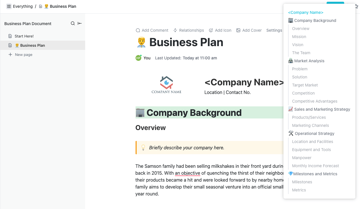 Business Plan Doc Template by ClickUp
