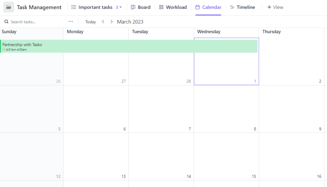 Task Management Calendar Template