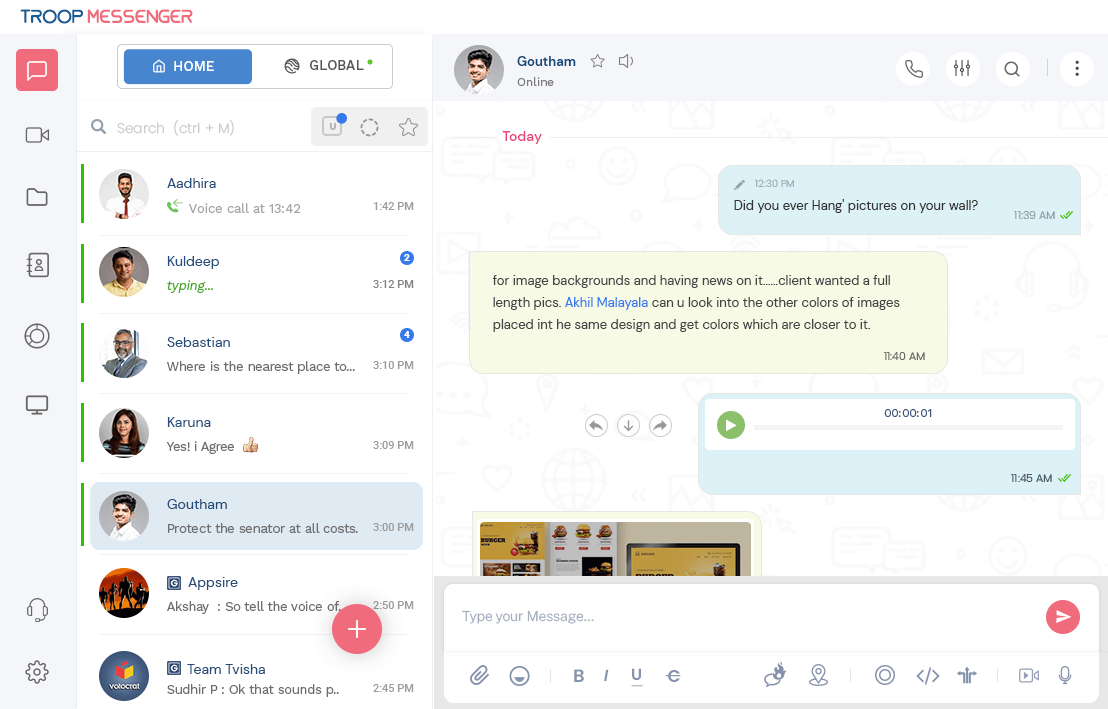Using the TroopMessenger app to communicate with teams