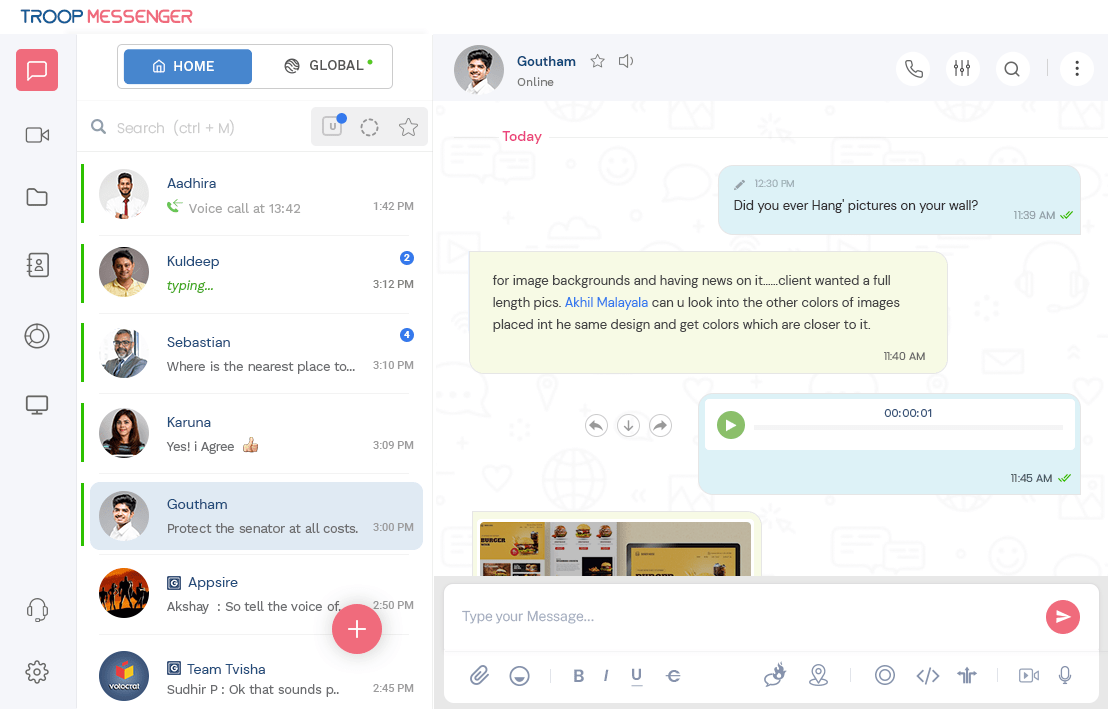 Uso dell'app TroopMessenger per comunicare con i team