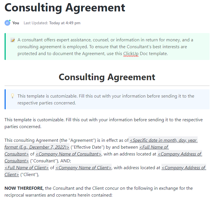 consulting agreements template