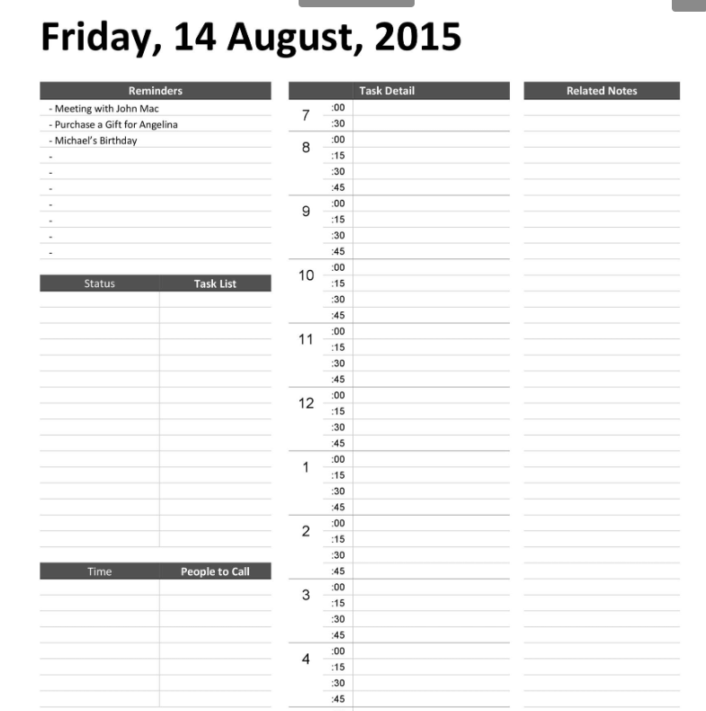 Microsoft Word Daily Work Schedule Template