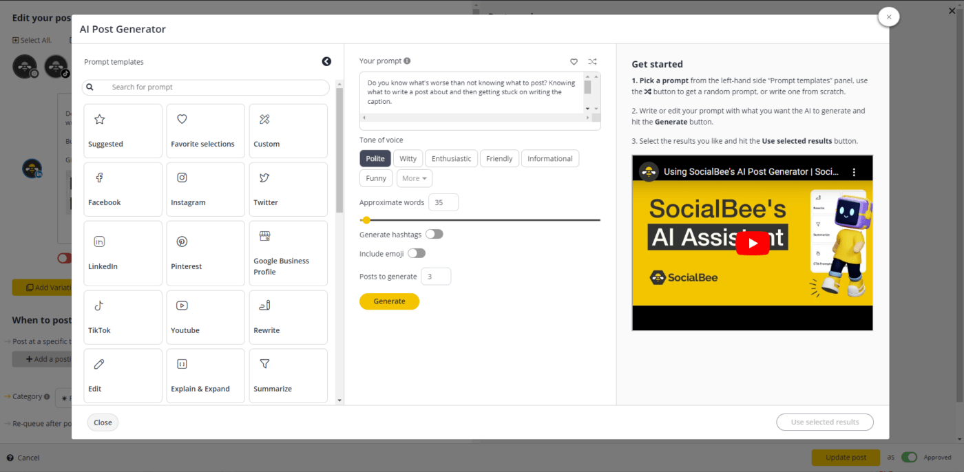 SocialBee as an AI powered social media productivity tool for online collaboration 