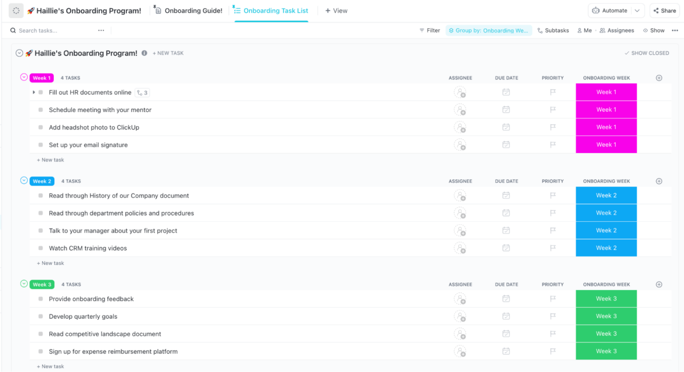 Clickup Onboarding Template