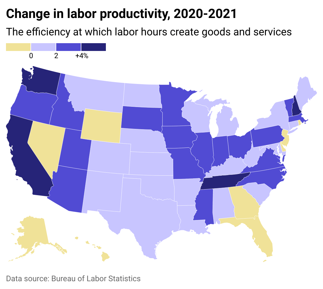 Bureau of Labor Statistics Change in labor productivity 2020 to 2021