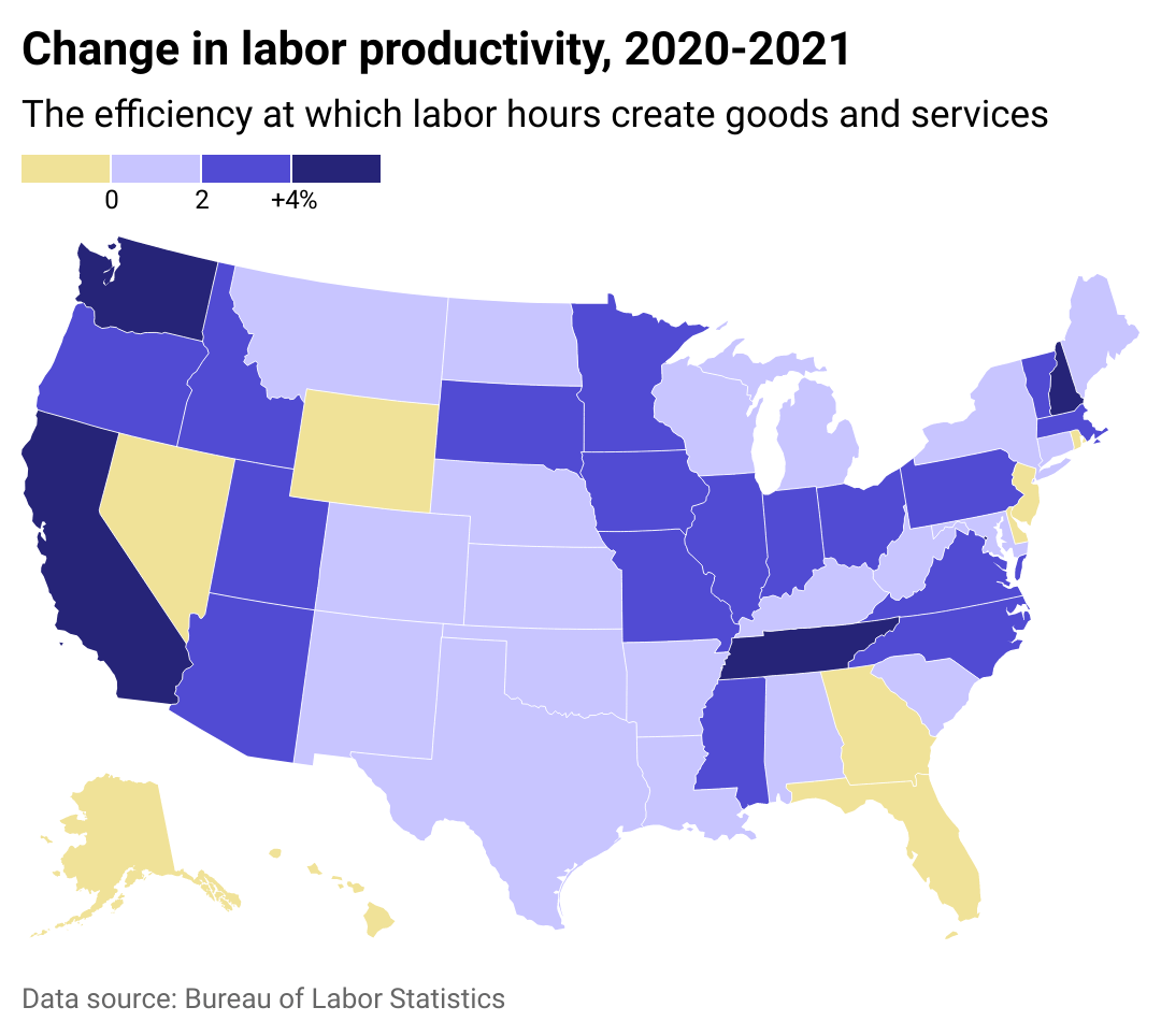 Bureau of Labor Statistics Mudança na produtividade da mão de obra de 2020 a 2021