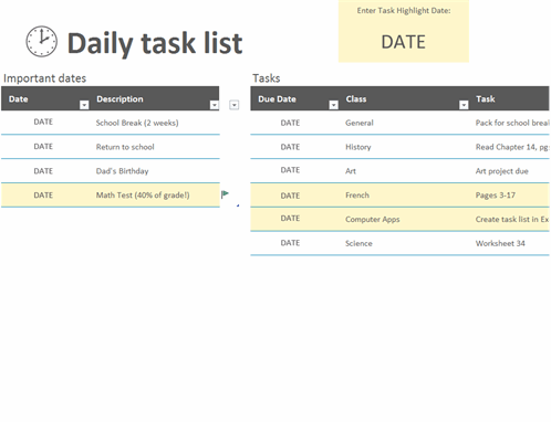 daily task assignment template