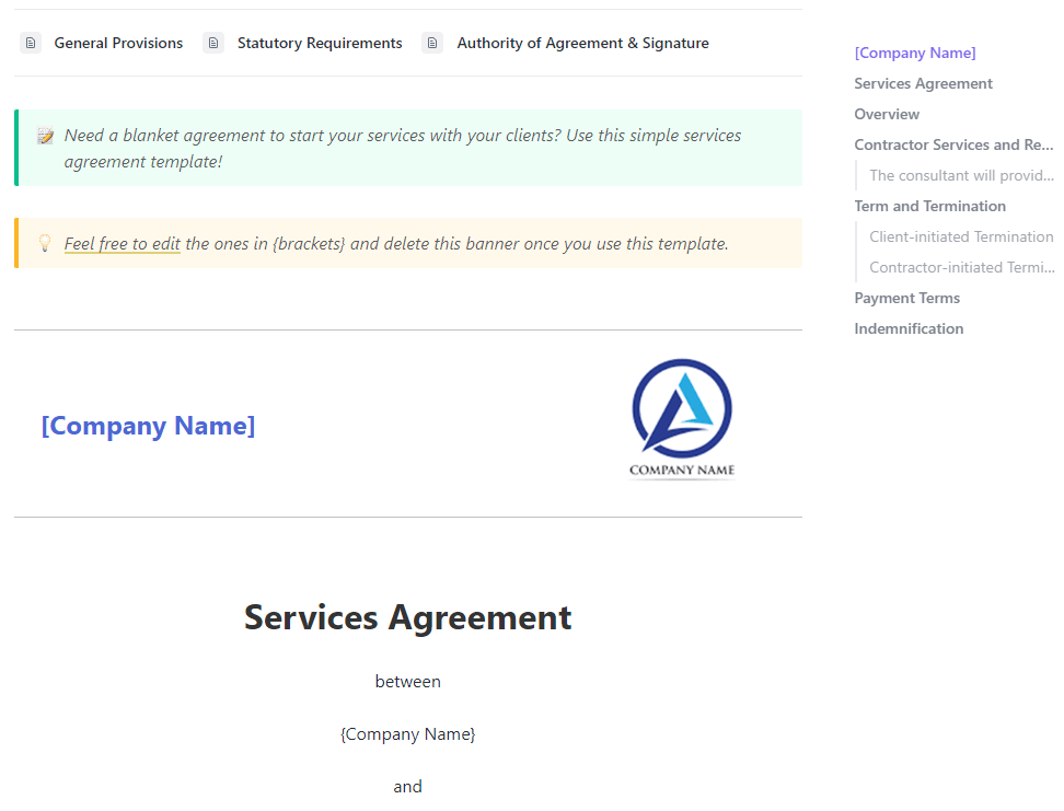 ClickUp Services Agreement Template