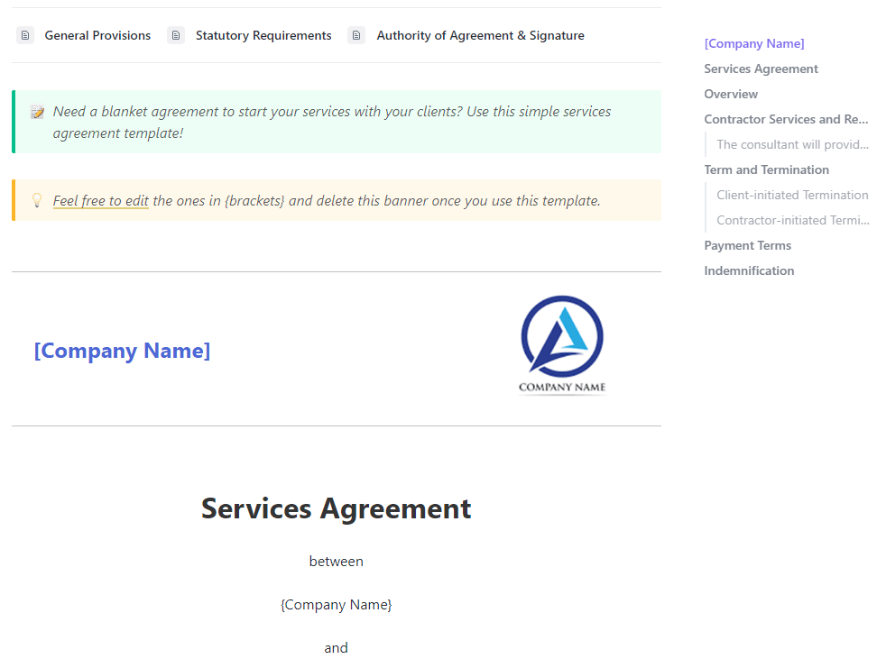 ClickUp Scope of Work Services Agreement Template