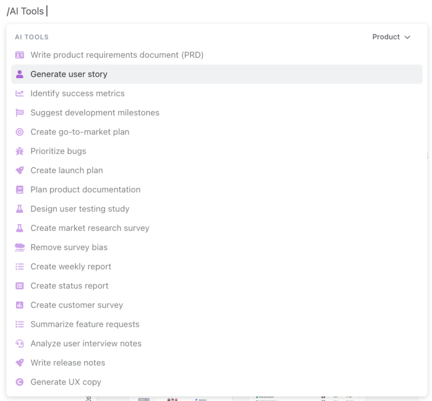 ClickUp AI Tools Slash Command Example