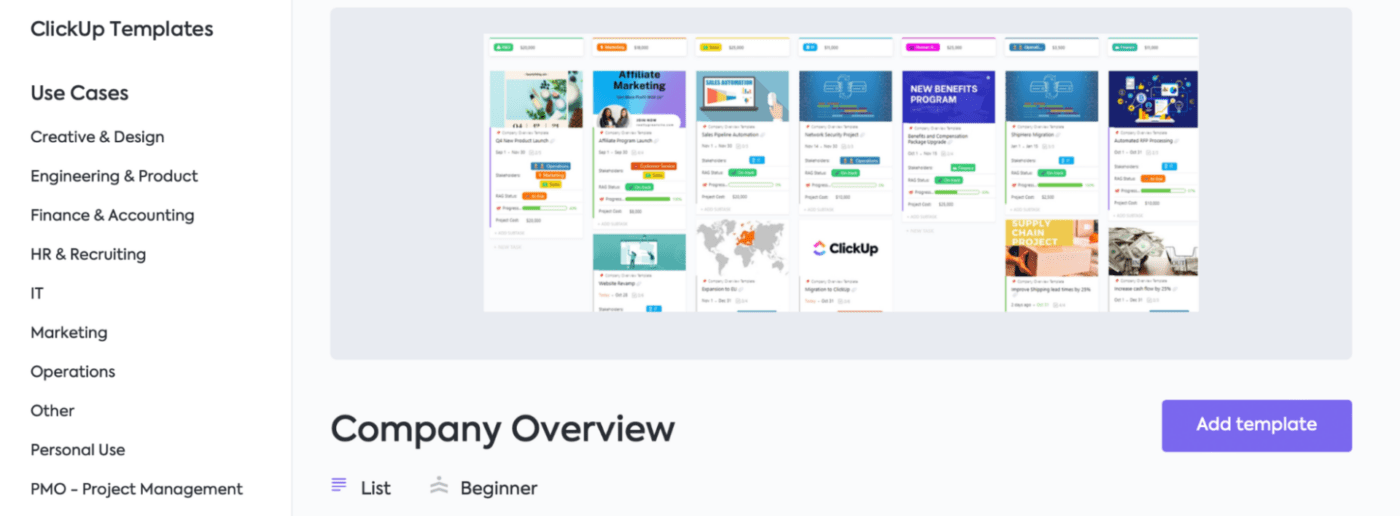 Org chart template: ClickUp Company Overview Template