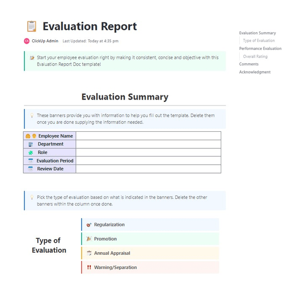 ClickUp Evaluation Report Template