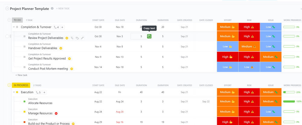 Project Planning Template by ClickUp