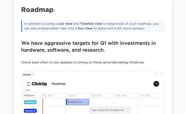 ClickUp Kwartaal Roadmap Sjabloon