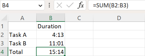 Example of combining times that equal less than 24 hours