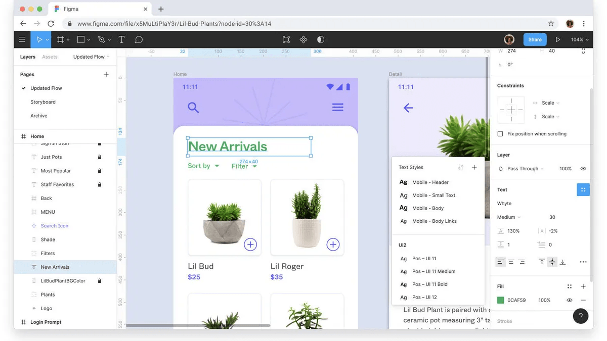 Product design tools: screenshot of Figma's editor view