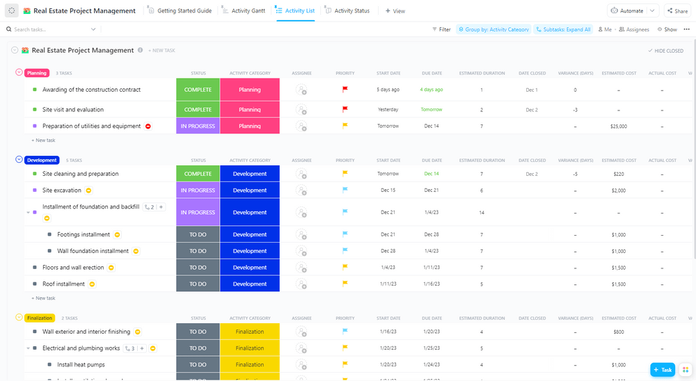 Real Estate Project Management Template by ClickUp