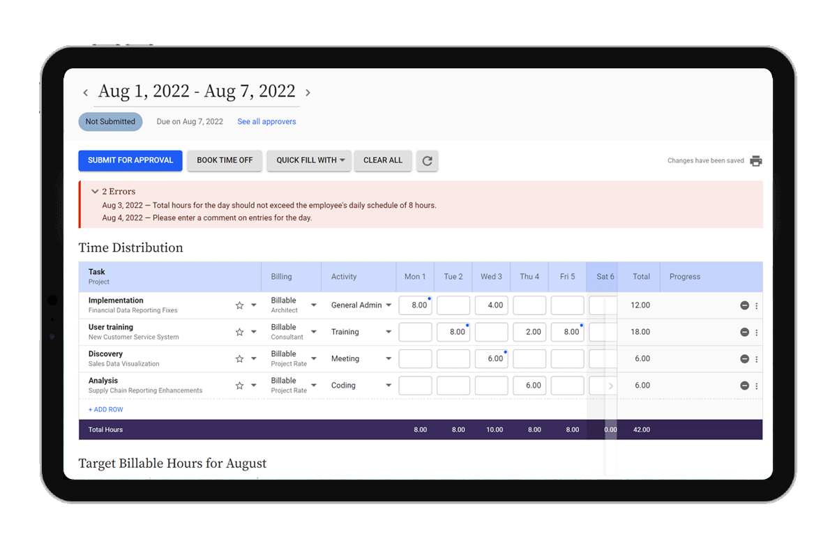 Replicon timesheet validations example