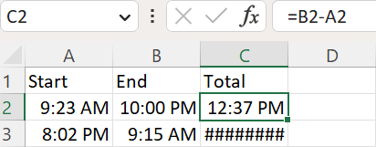 Same Day Time Format in Excel example