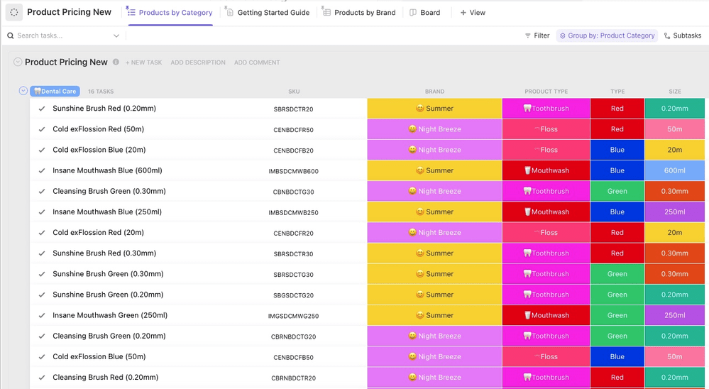 Plantilla de precios de productos de ClickUp