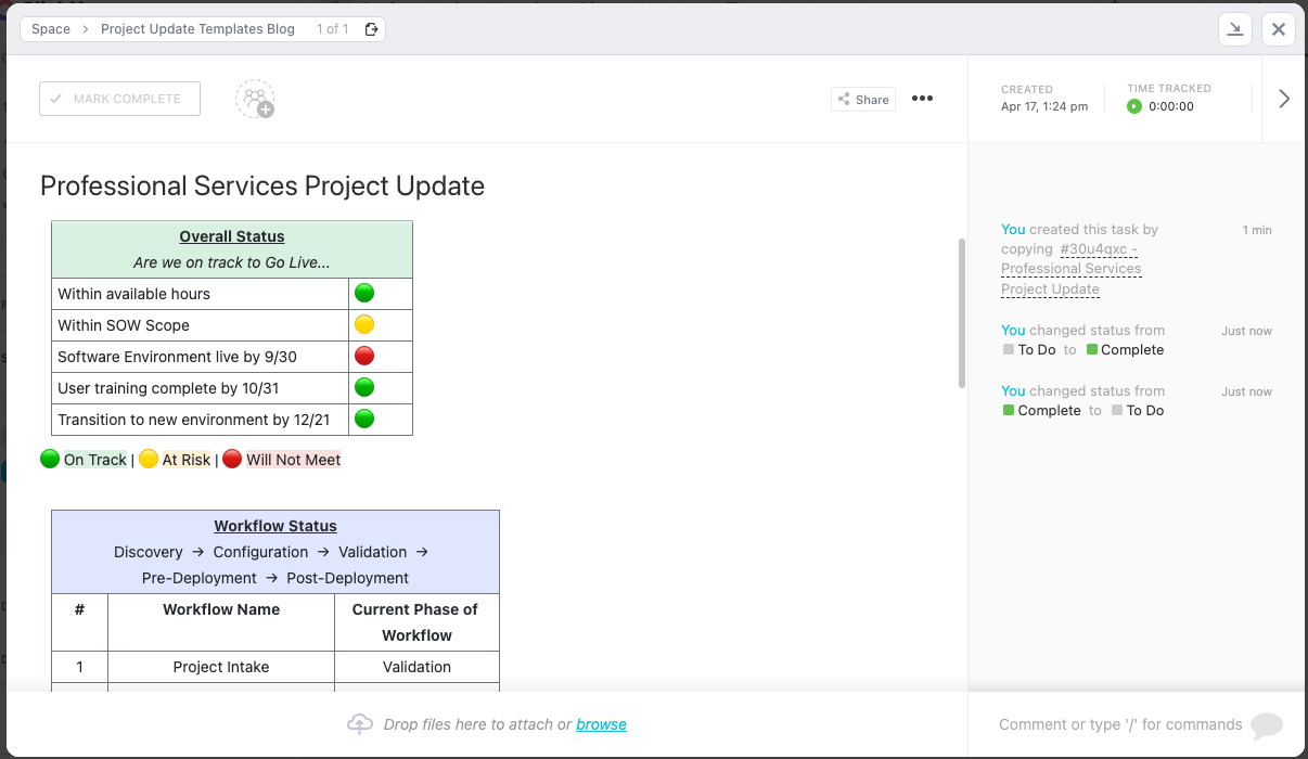 Professional Services Project Update Template by ClickUp