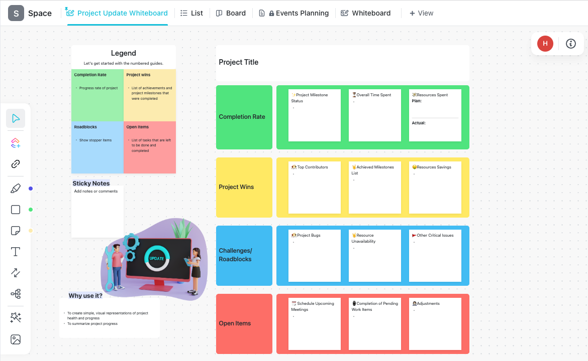 Template Papan Tulis Pembaruan Proyek oleh ClickUp