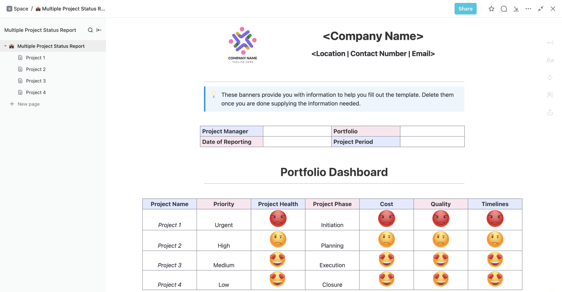 Multiple Project Status Report Template by ClickUp