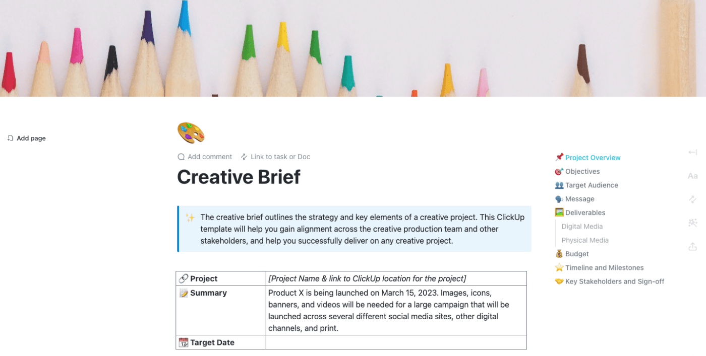 Creative Brief Template by ClickUp