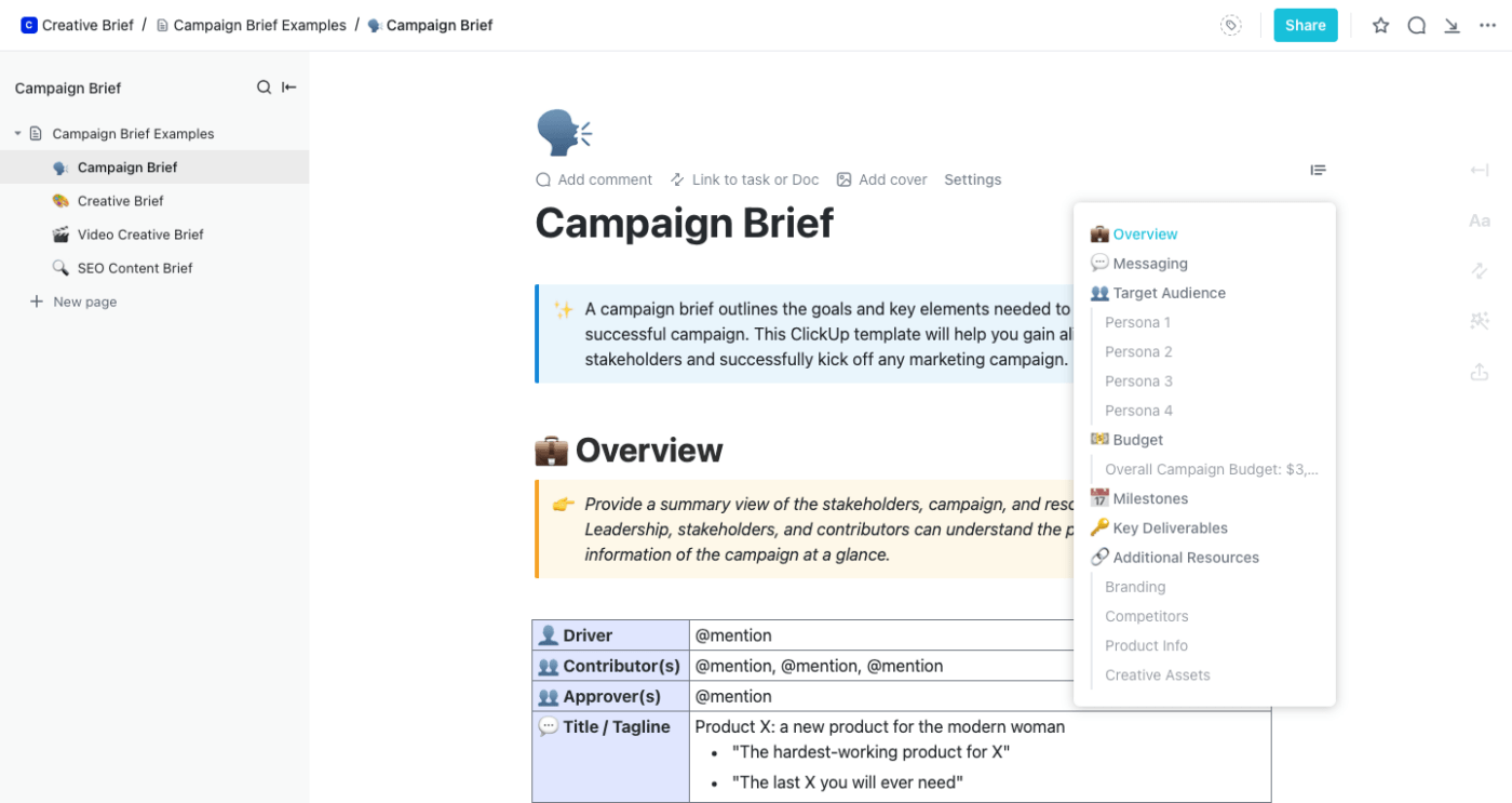Influencer template: Campaign Brief Template by ClickUp