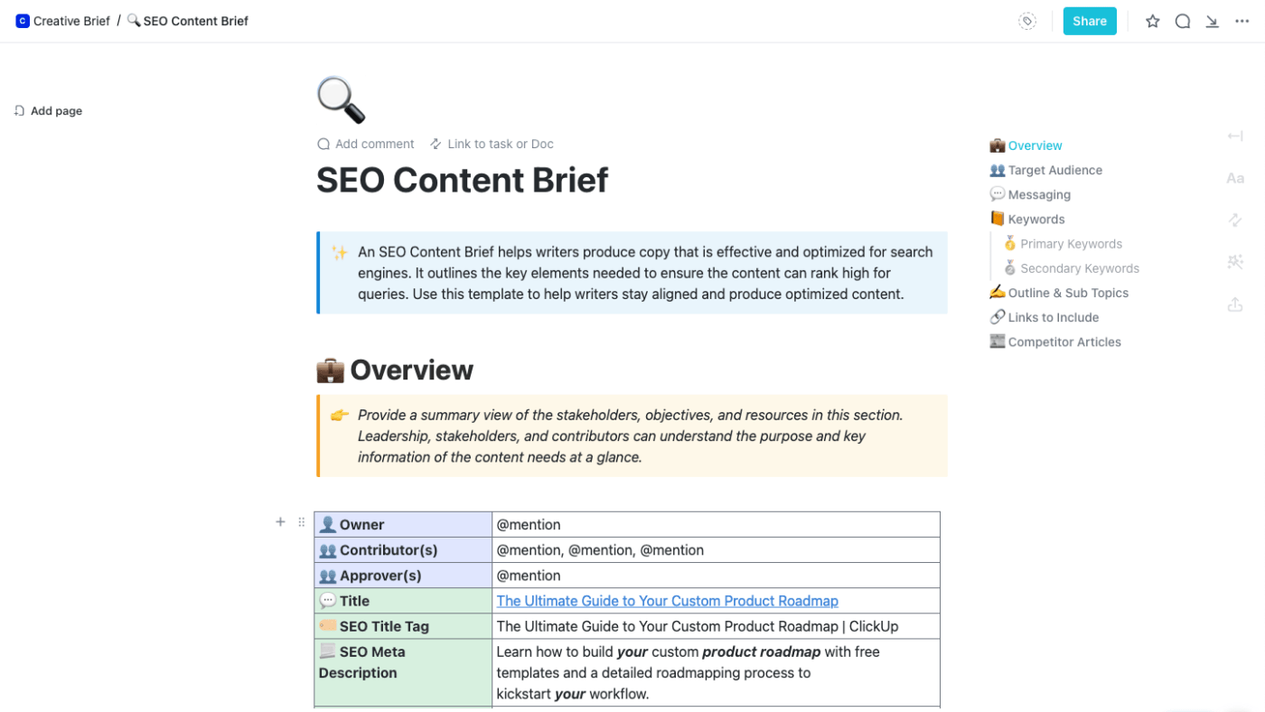 SEO Content Brief Template by ClickUp