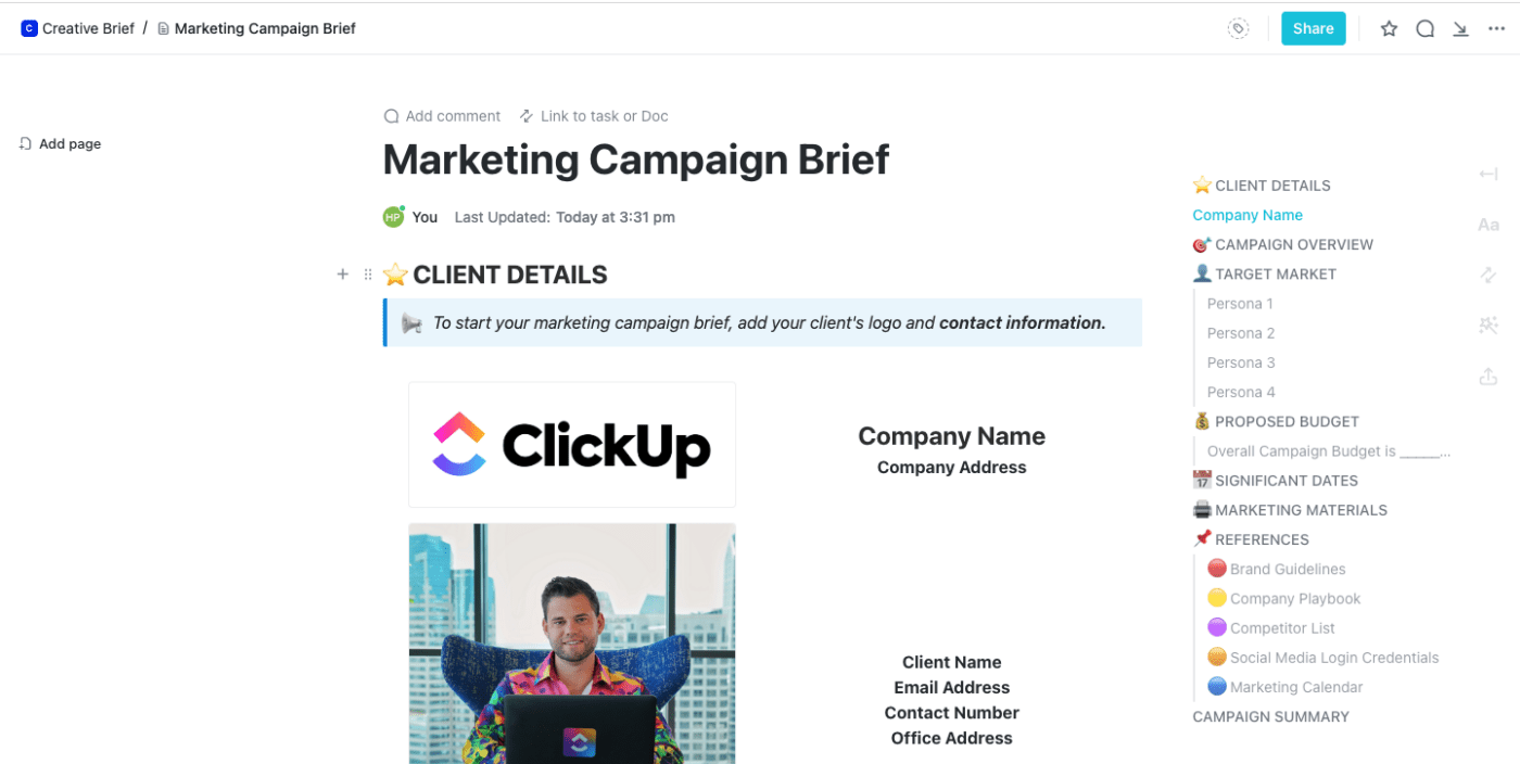 Marketing Campaign Brief Template by ClickUp