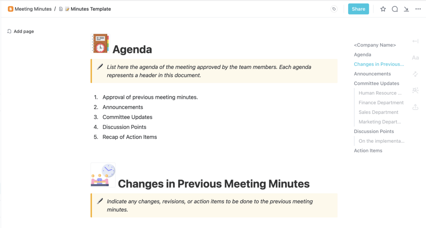 Meeting Minutes Doc Template by ClickUp