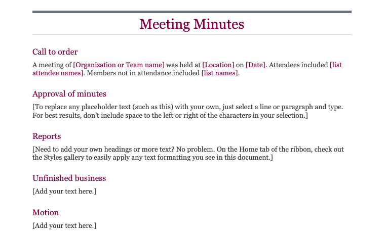 Meeting Minutes Template for Microsoft Word