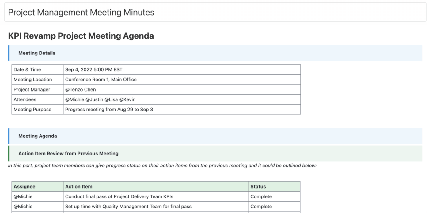 Project Management Meeting Minutes Template by ClickUp