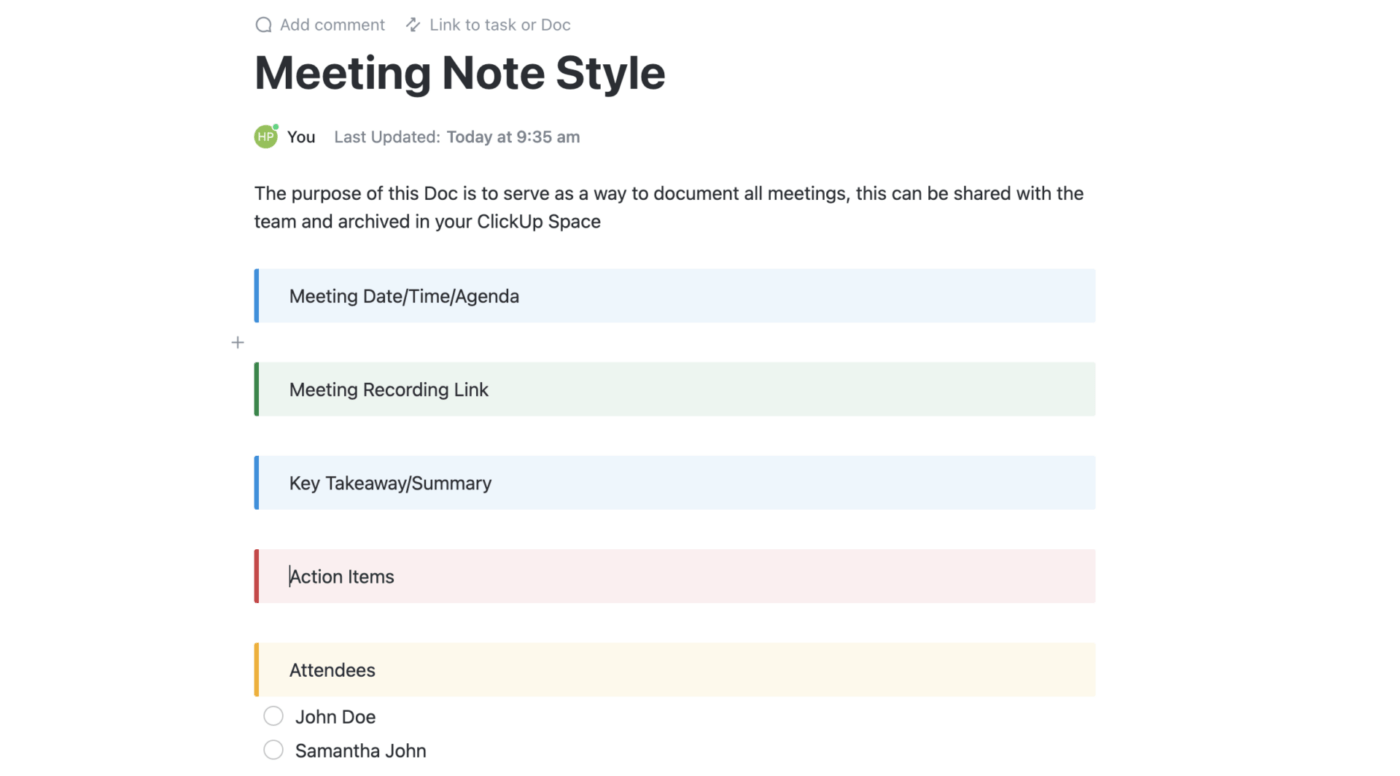 Meeting Notes Template by ClickUp