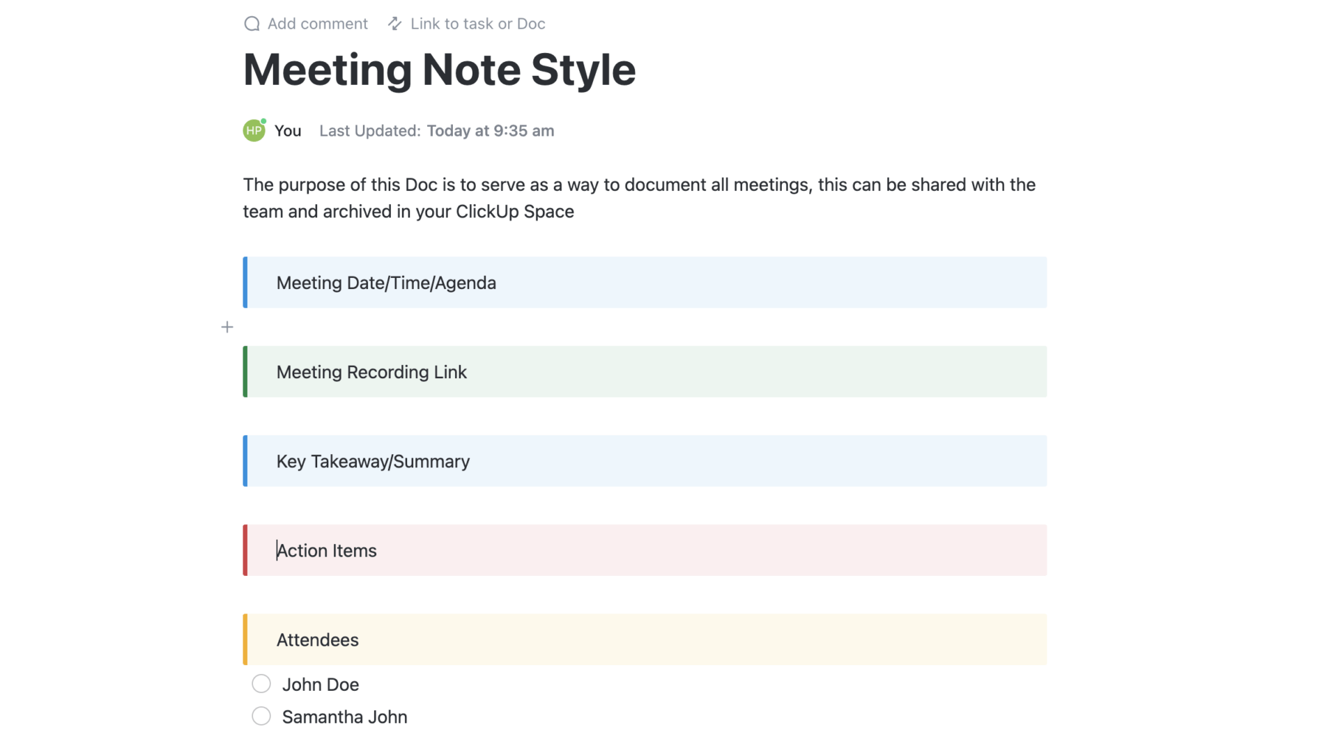 ClickUp Nonprofit Meeting Notes Template