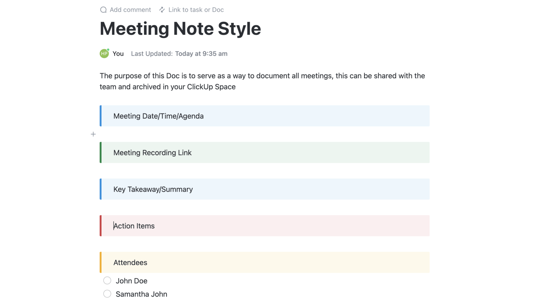 ClickUp Nonprofit Meeting Notes Template  