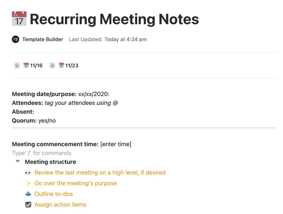 Recurring Meeting Notes by ClickUp