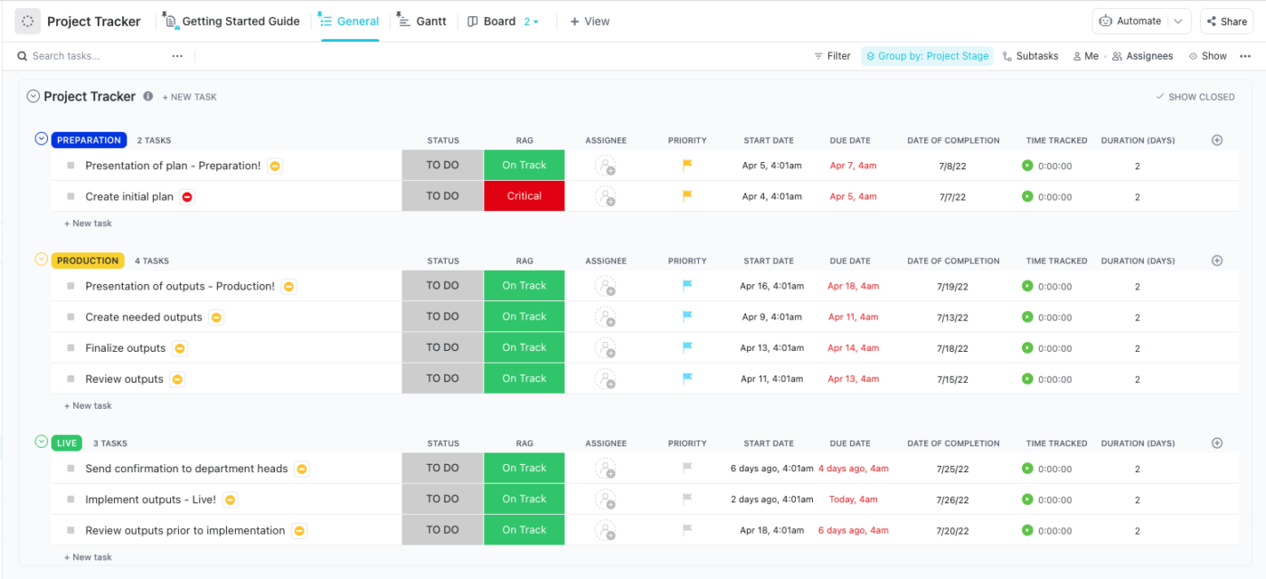 ClickUp Project Tracker Sjabloon