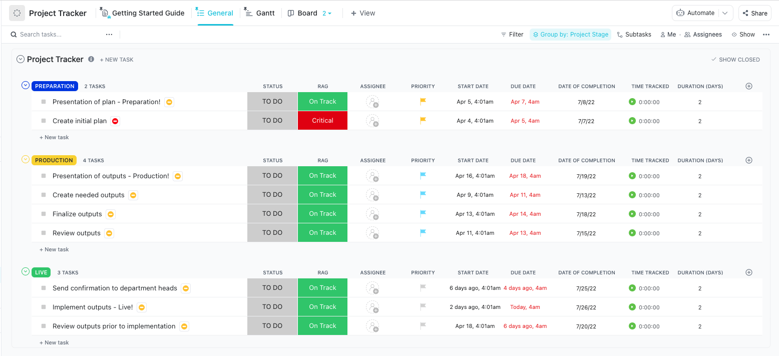 ClickUp’s Project Tracker Template helps you manage multiple projects, tasks, and timelines in one place