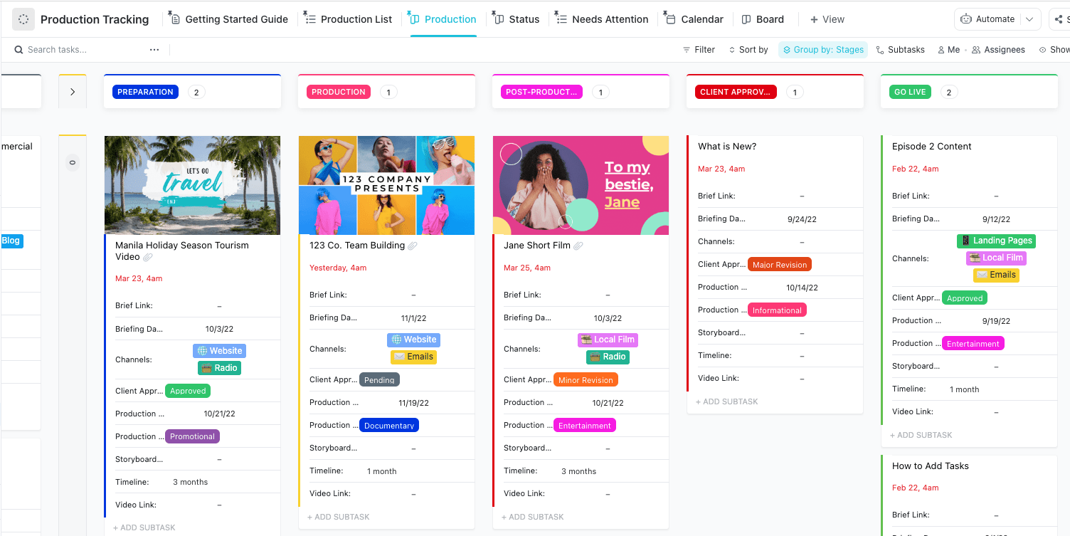 Modelo de controle de produção da ClickUp