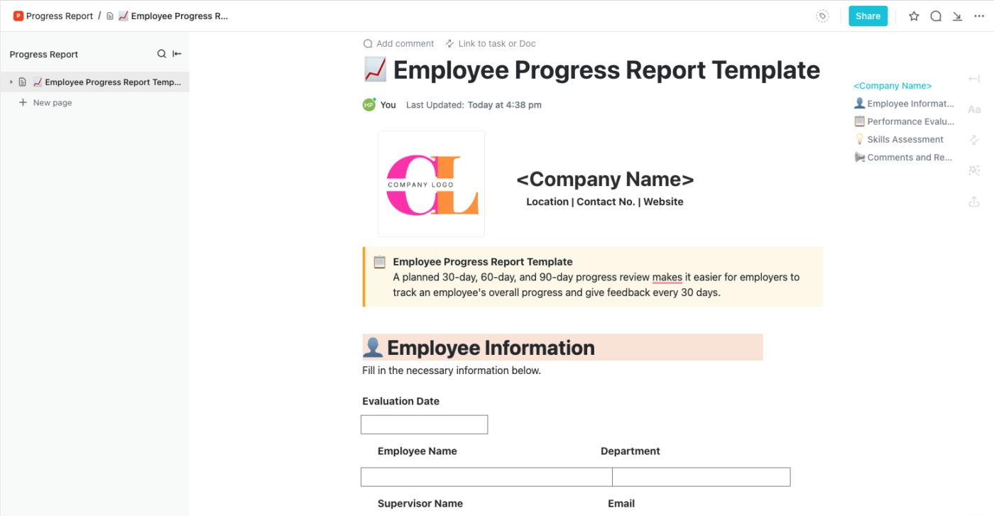 Modello di rapporto HR di ClickUp