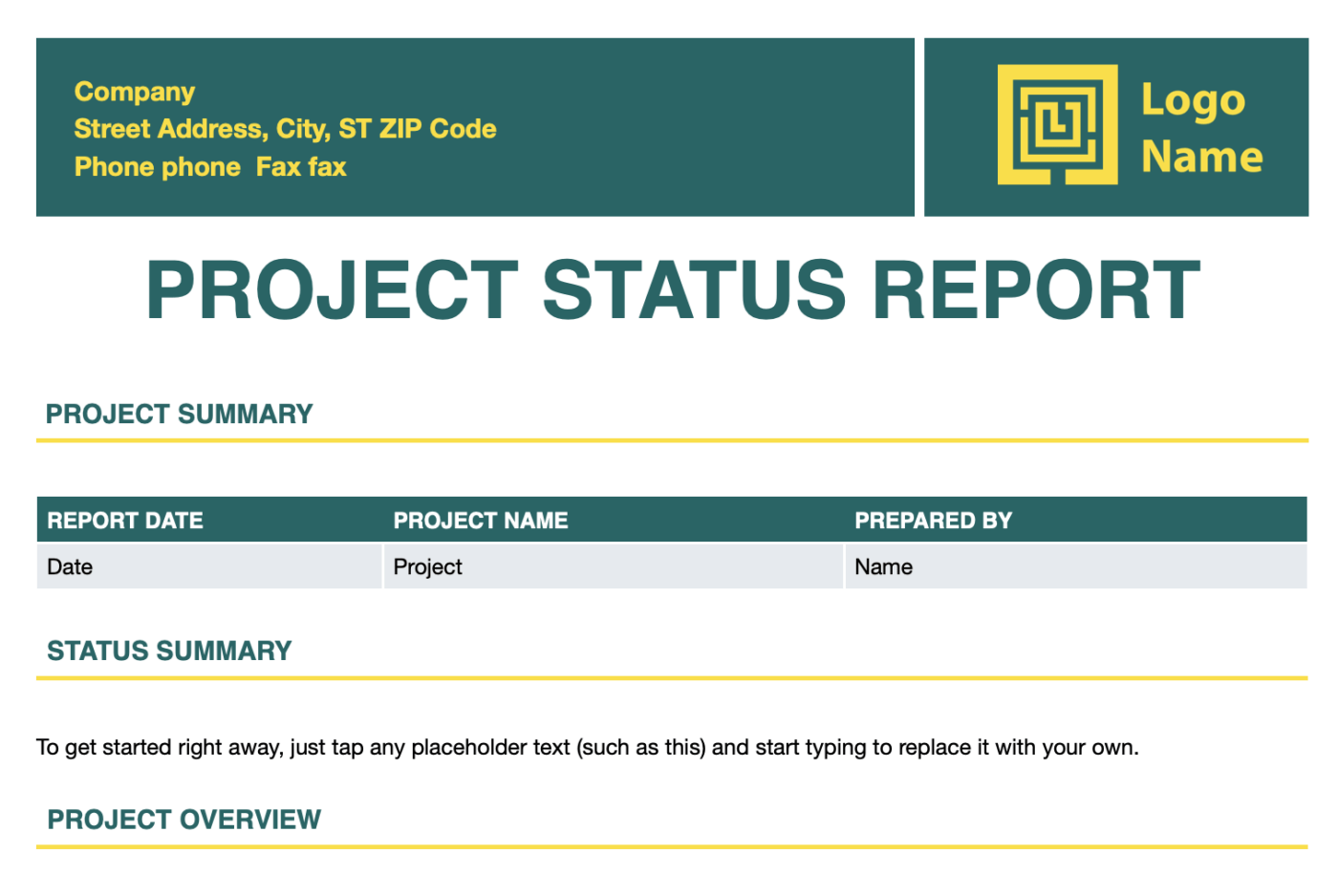 project status report excel template