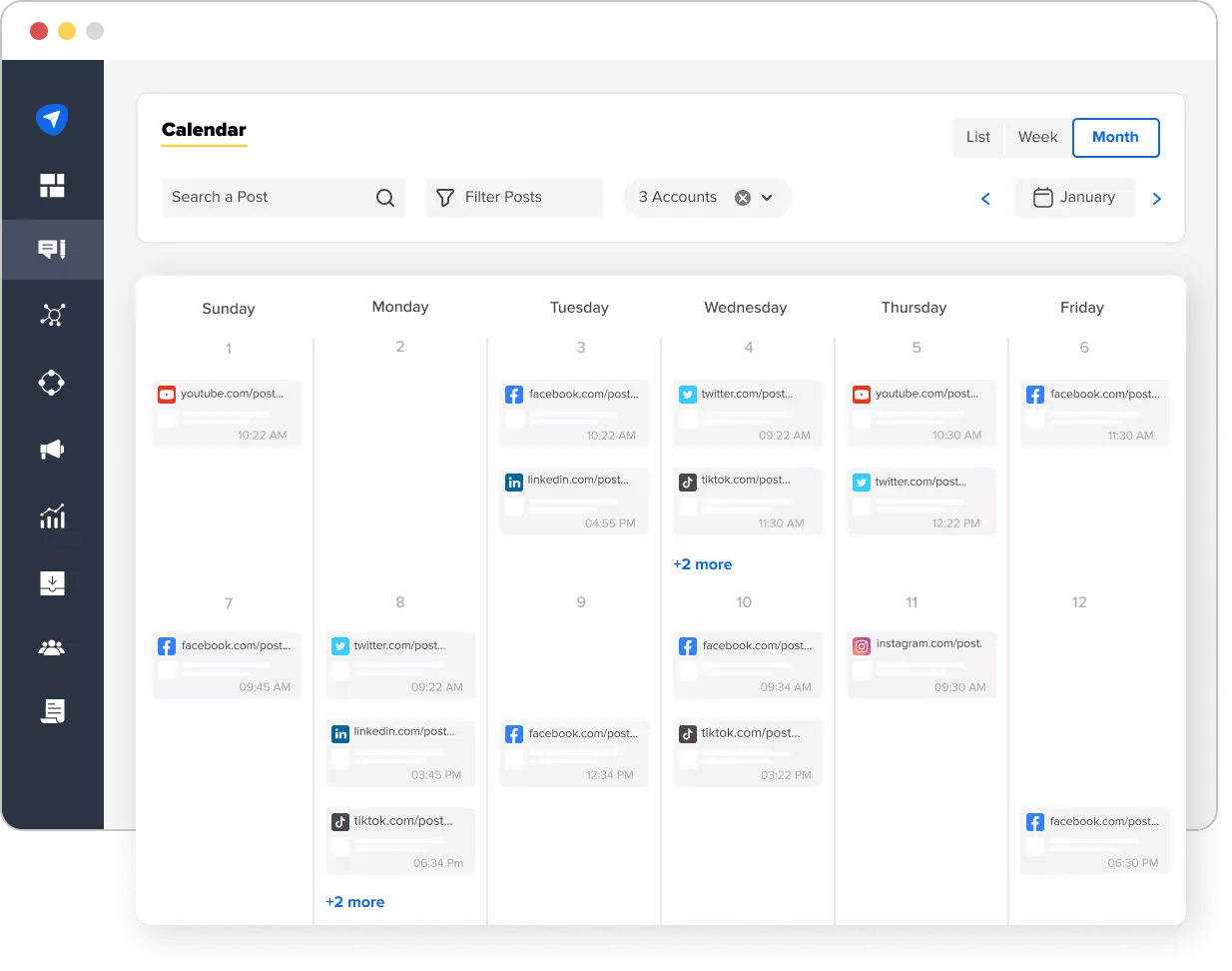 Esempio di visualizzazione del calendario di SocialPilot